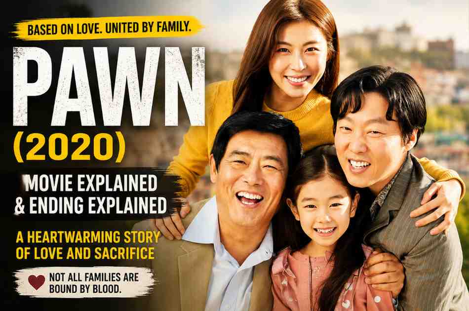 Pawn (2020) Korean movie poster featuring the main characters in a heartwarming family drama about love, sacrifice, and adoption. Image Title